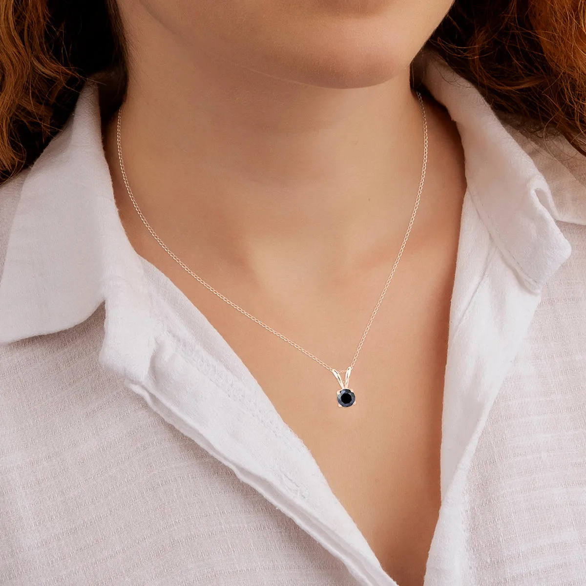 1/2 Carat Round Black Diamond Solitaire Pendant In 14K Rose Gold