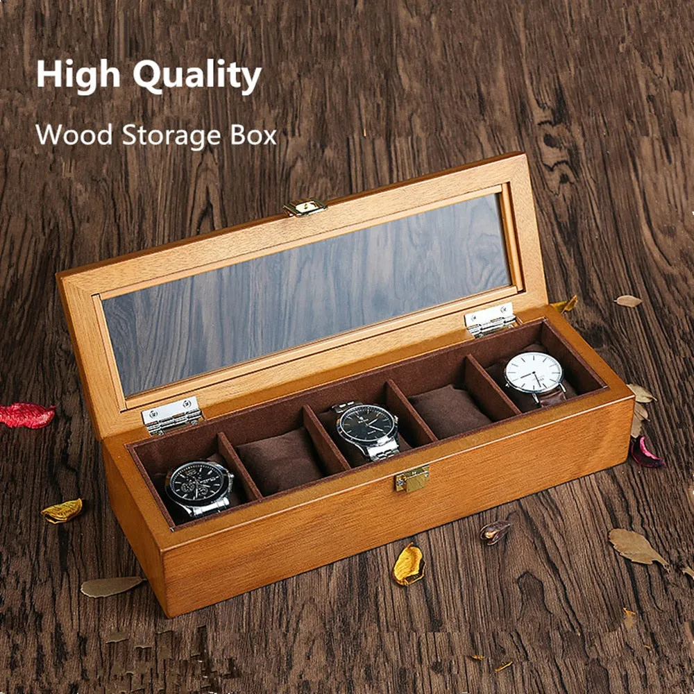 5PCS LUXURY WOOD FINISH  WATCH COLLECTOR BOX