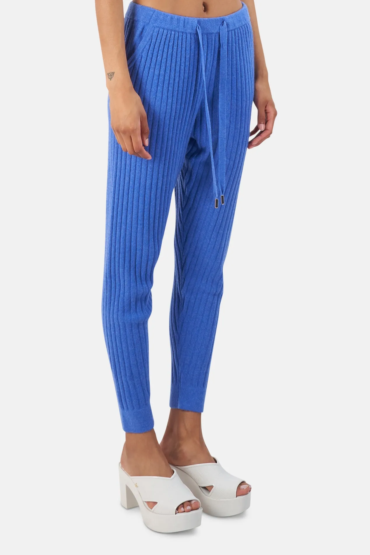 Abbey Lightweight Ribbed Cashmere Pants Blue