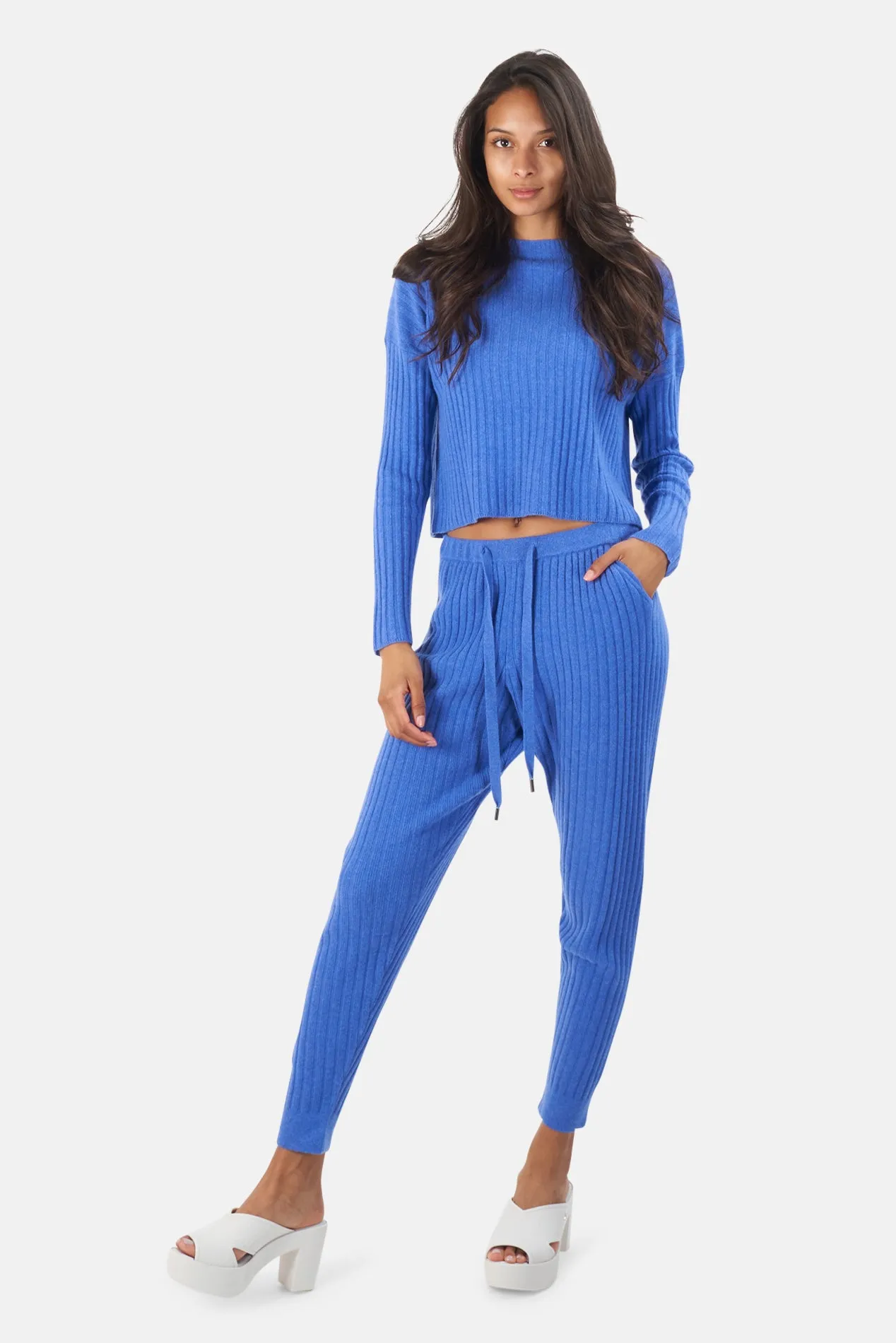 Abbey Lightweight Ribbed Cashmere Pants Blue