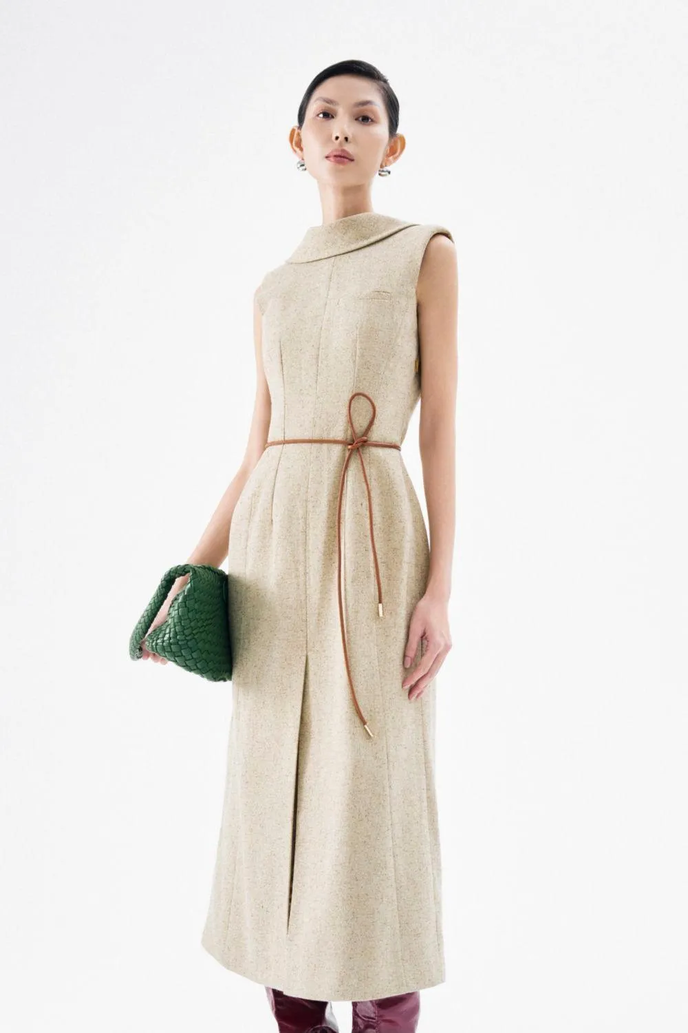 Abigail A-line Sleeveless Crepe Midi Dress