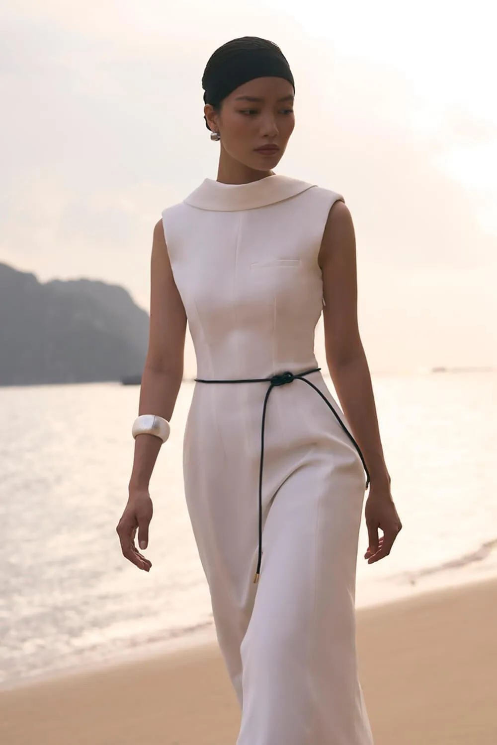 Abigail A-line Sleeveless Crepe Midi Dress