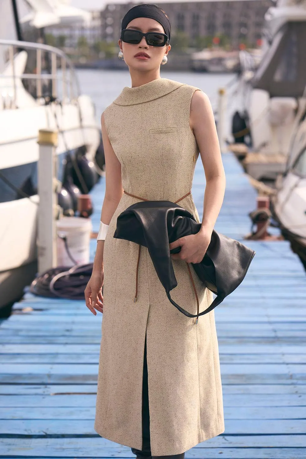 Abigail A-line Sleeveless Crepe Midi Dress