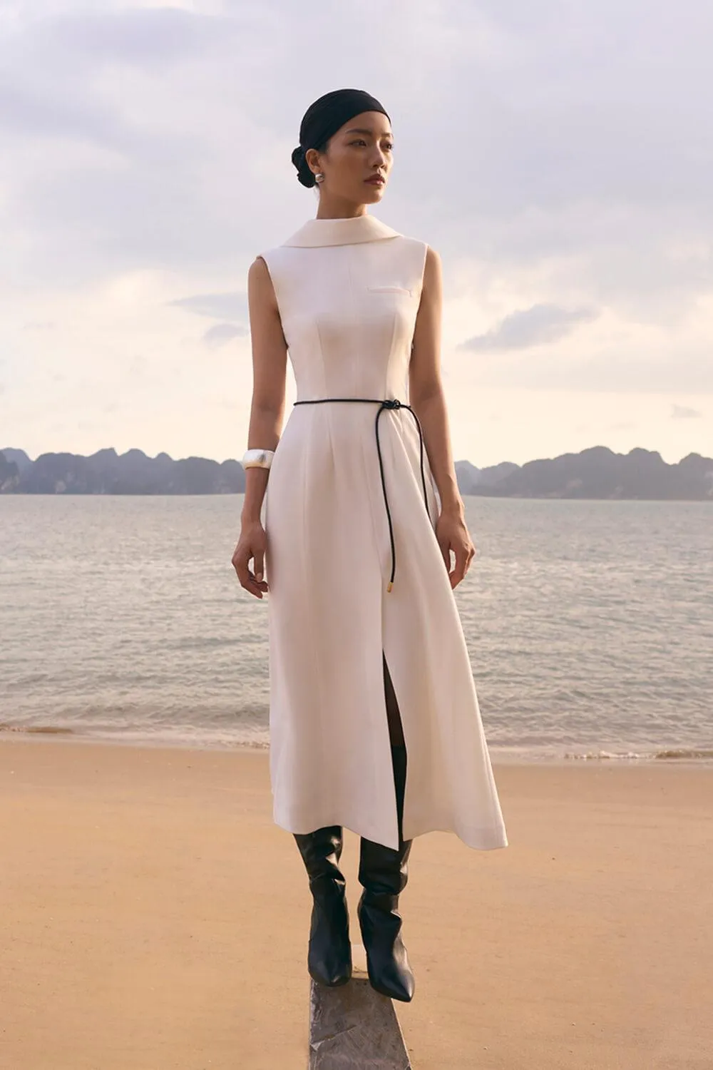 Abigail A-line Sleeveless Crepe Midi Dress