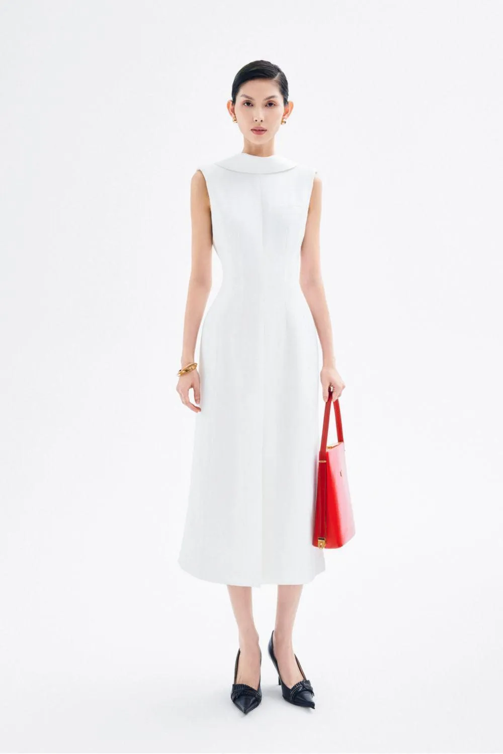 Abigail A-line Sleeveless Crepe Midi Dress