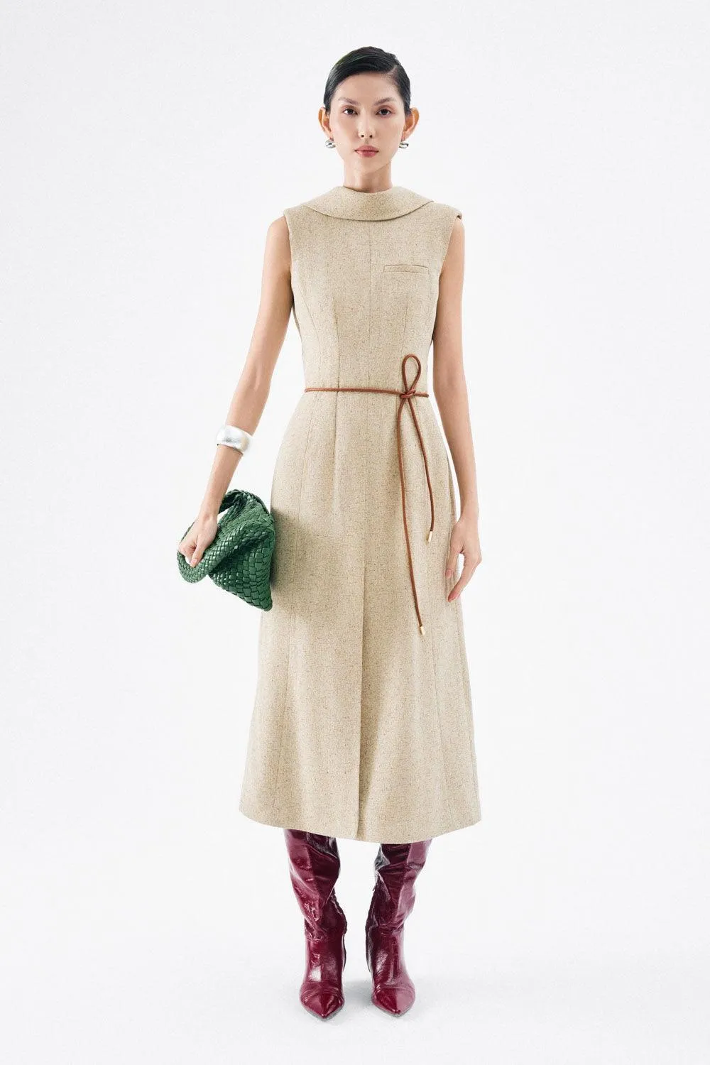 Abigail A-line Sleeveless Crepe Midi Dress