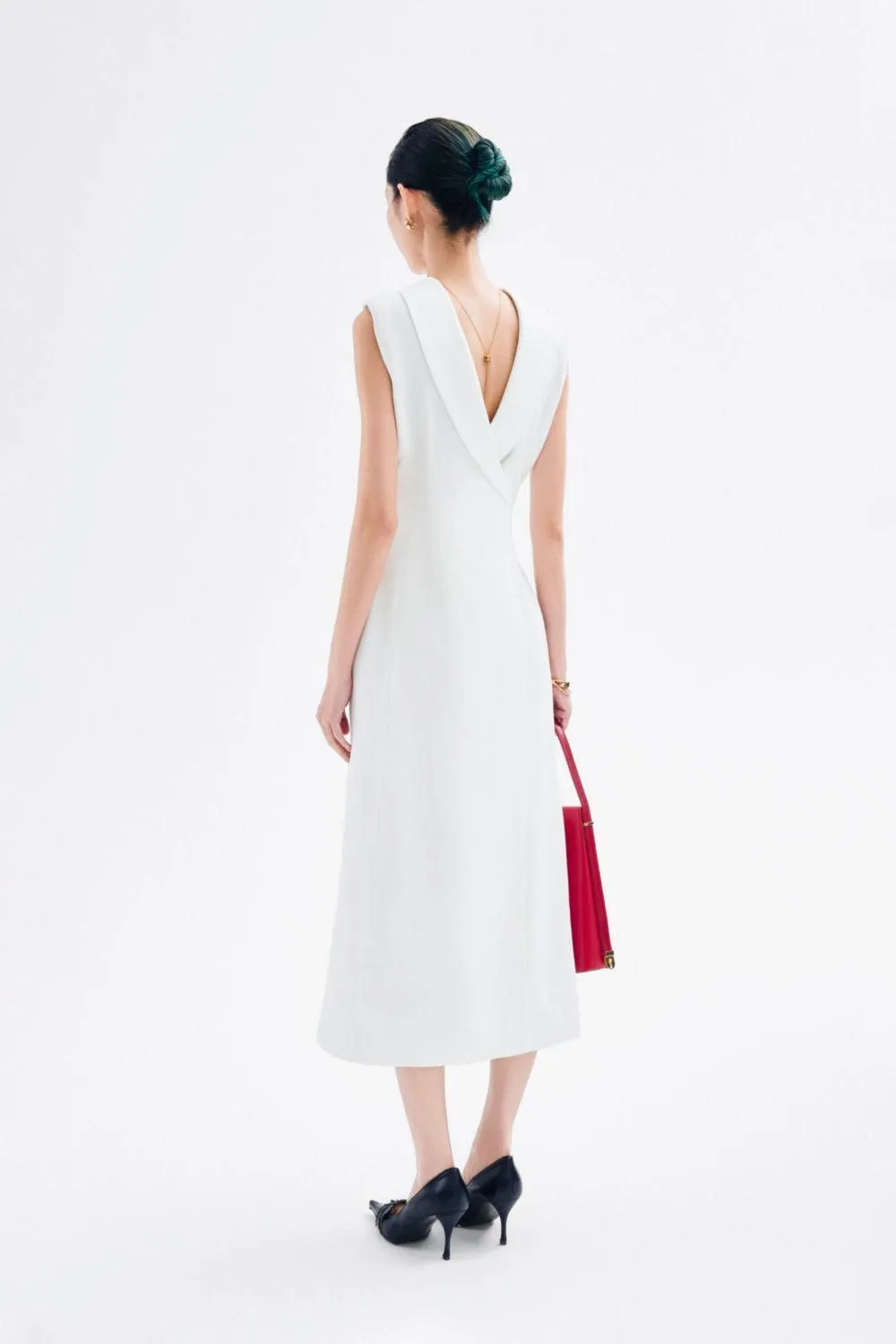 Abigail A-line Sleeveless Crepe Midi Dress
