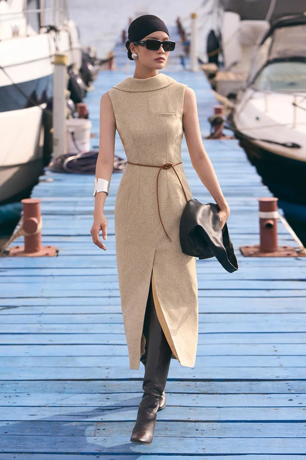 Abigail A-line Sleeveless Crepe Midi Dress