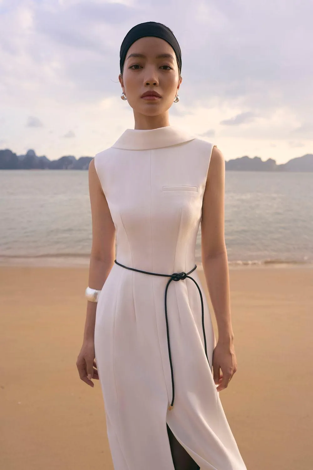 Abigail A-line Sleeveless Crepe Midi Dress
