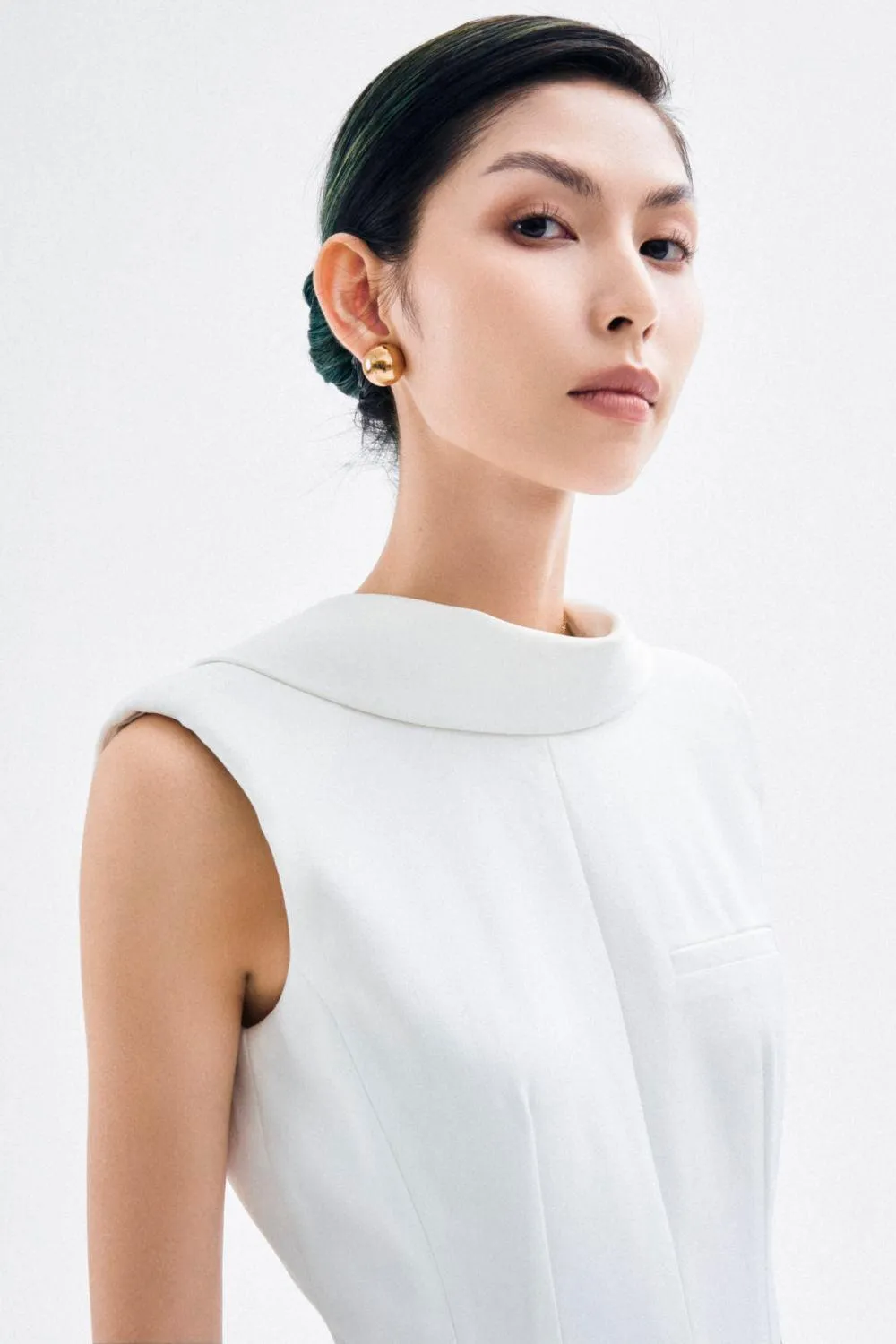 Abigail A-line Sleeveless Crepe Midi Dress