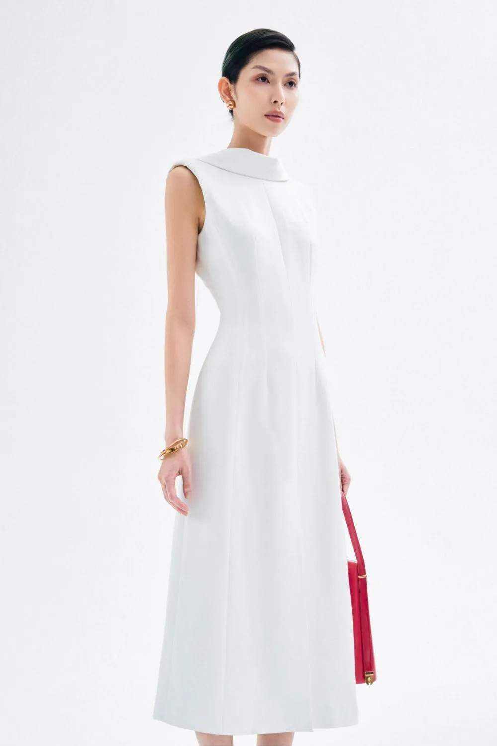 Abigail A-line Sleeveless Crepe Midi Dress