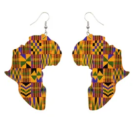 African Print Earrings | Kente print African Continent shape