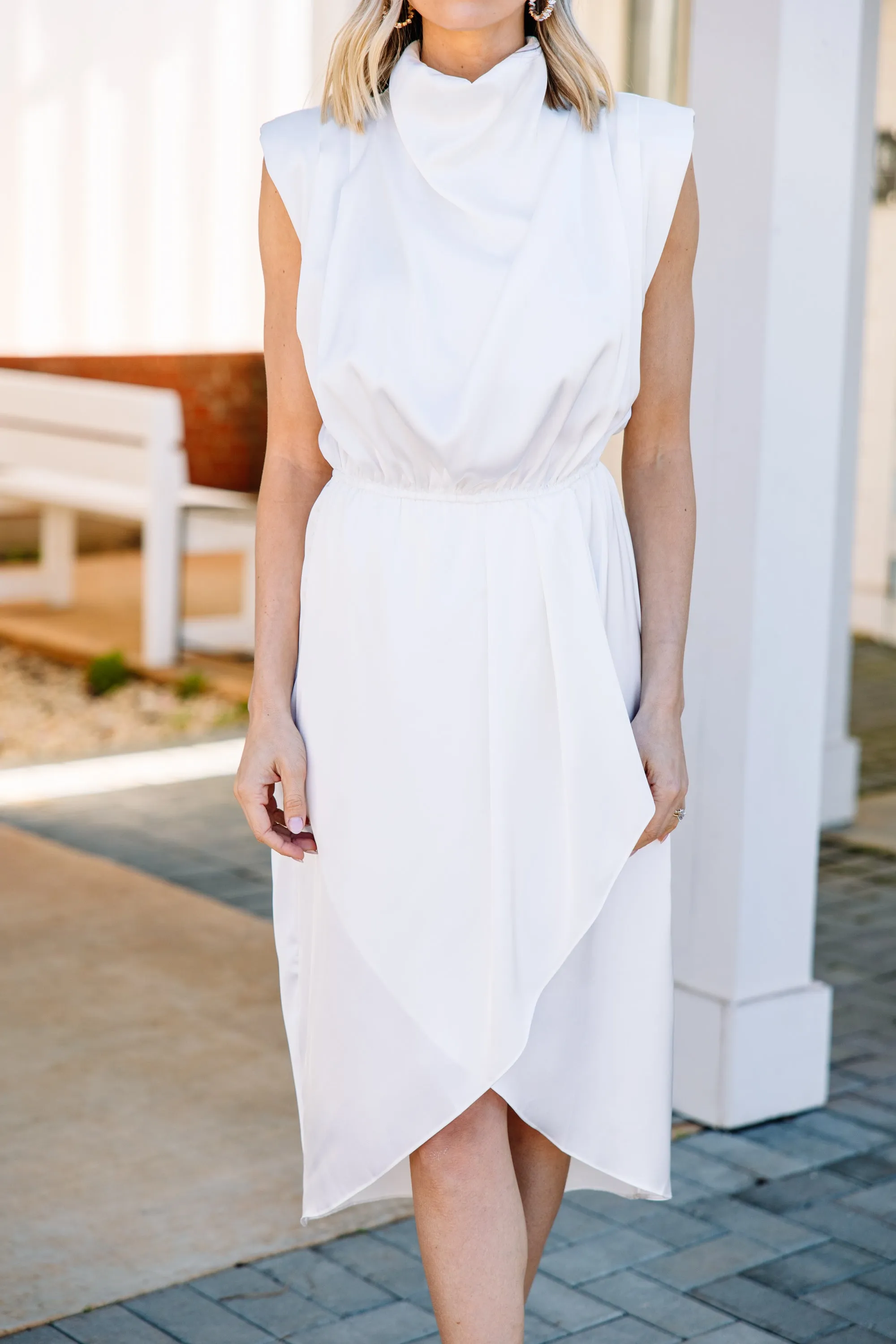 All Eyes On You Off White Satin Midi Dress