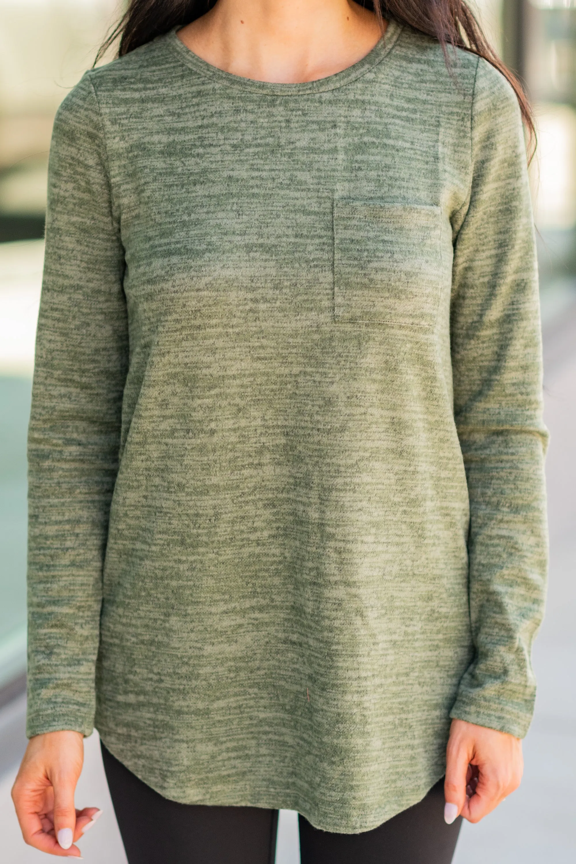 All Snuggled Up Olive Green Pocket Top