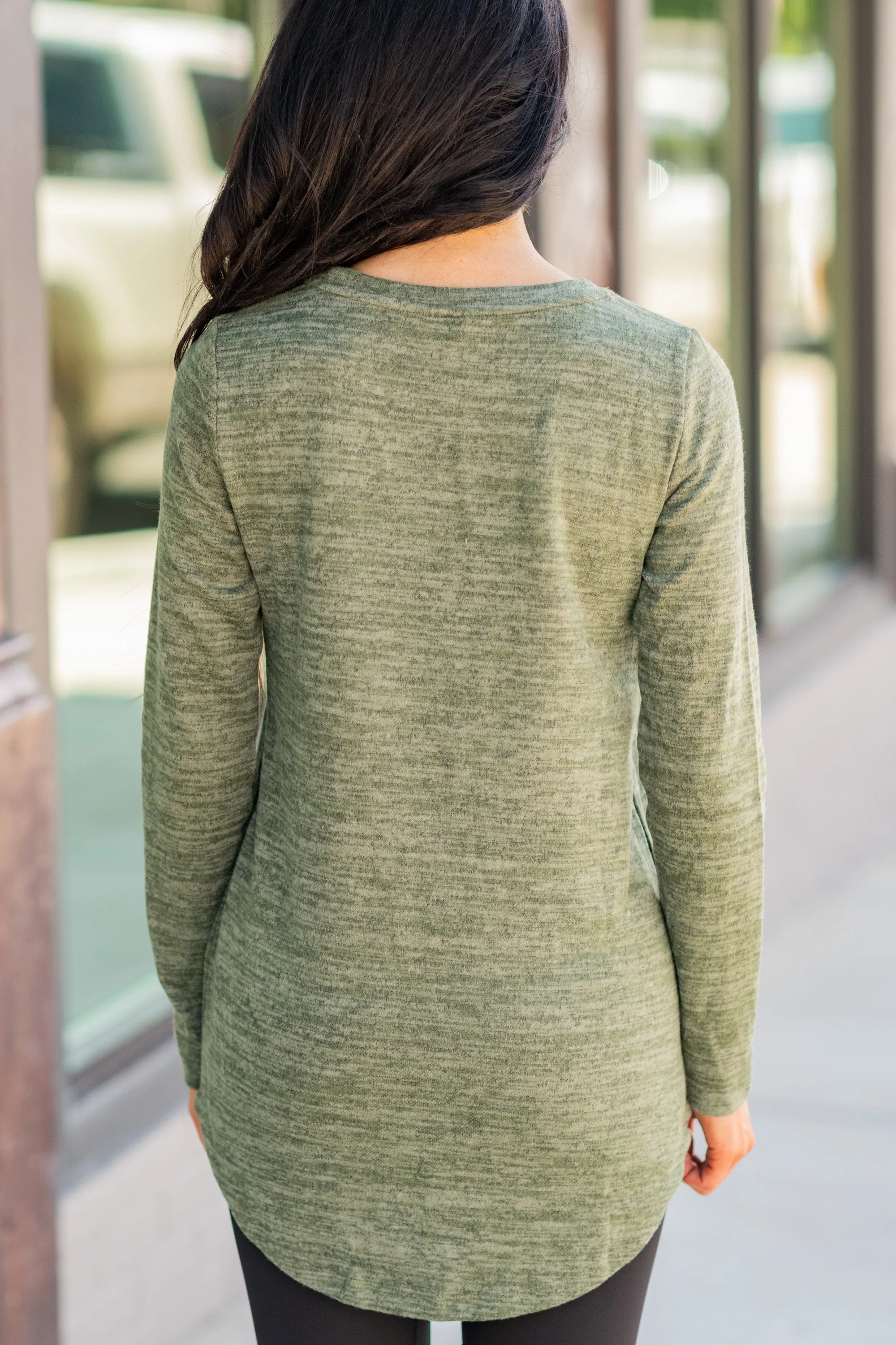 All Snuggled Up Olive Green Pocket Top
