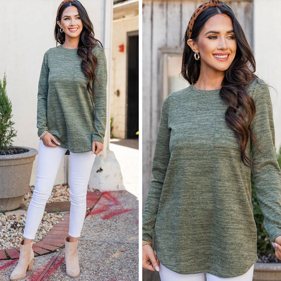 All Snuggled Up Olive Green Pocket Top