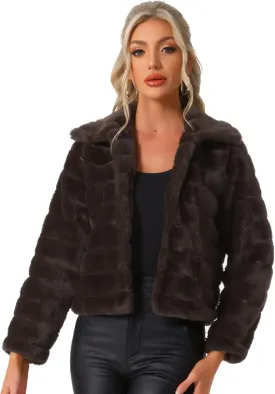 Allegra K Women's Faux Fur Fluffy Coat Collar 2024 Warm Winter Cropped Jacket