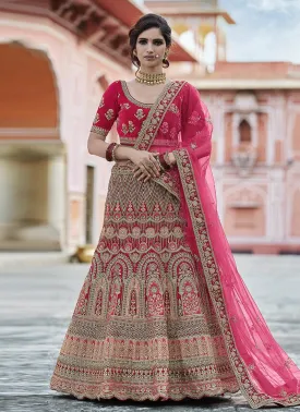 Alluring Look Velvet Base Pink Color Zari And Sequins Work Lehenga