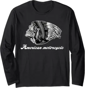 American Motorcycle Skull Native Indian Eagle Chief Vintage Long Sleeve T-Shirt