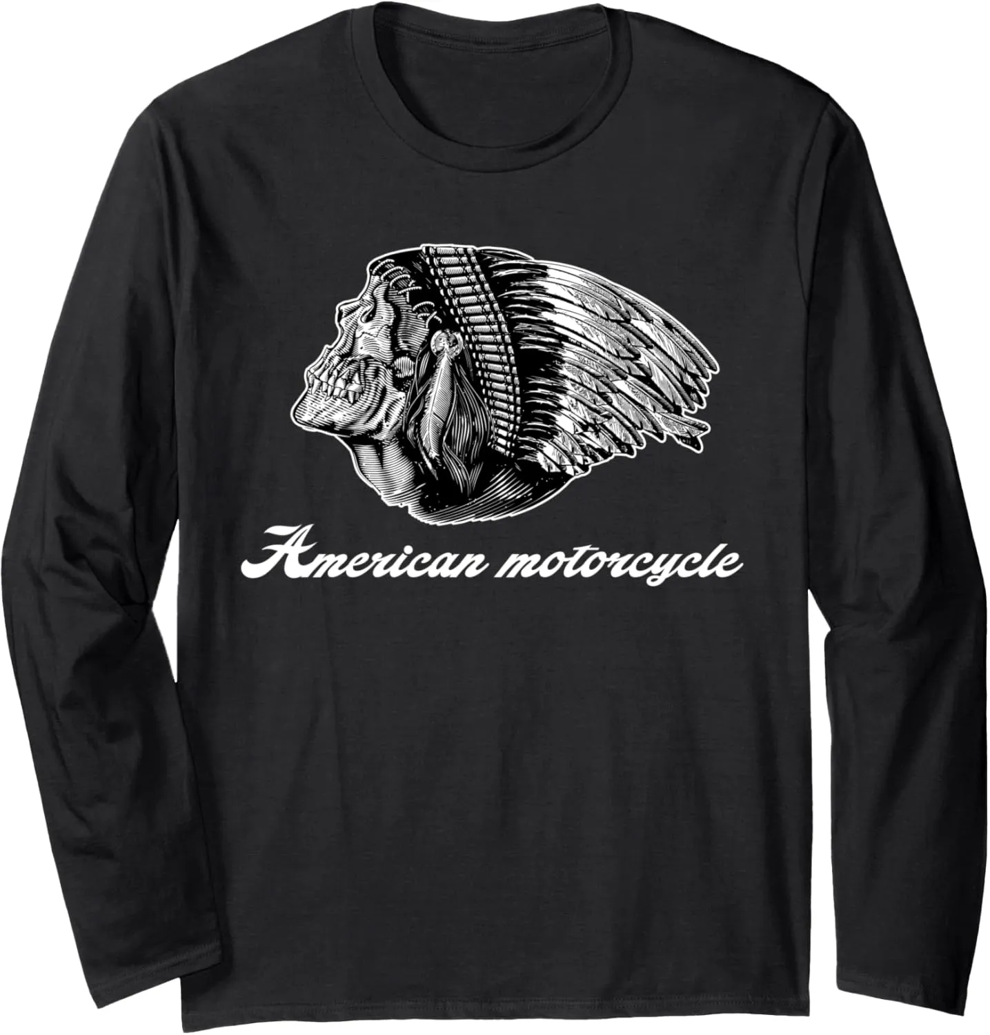 American Motorcycle Skull Native Indian Eagle Chief Vintage Long Sleeve T-Shirt