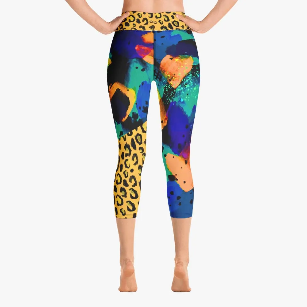 Animal Printed Capris "Wild Canvas" Blue/Yellow