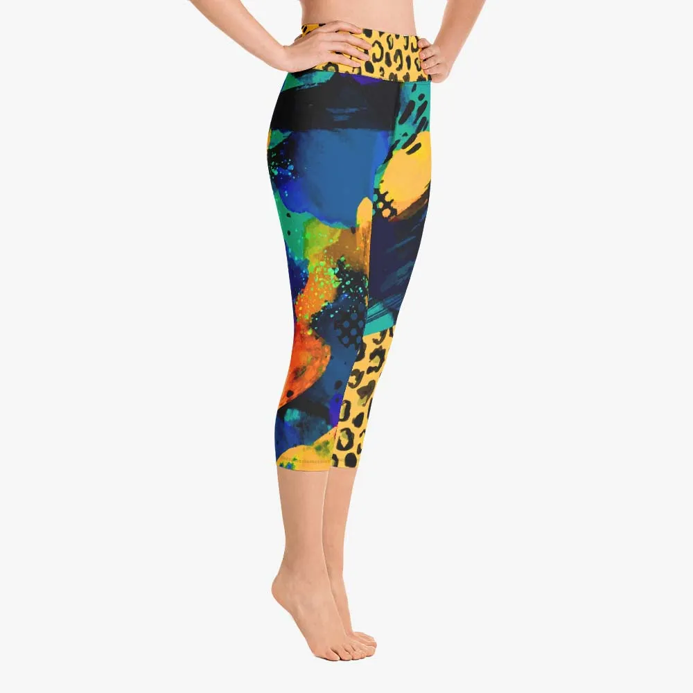 Animal Printed Capris "Wild Canvas" Blue/Yellow