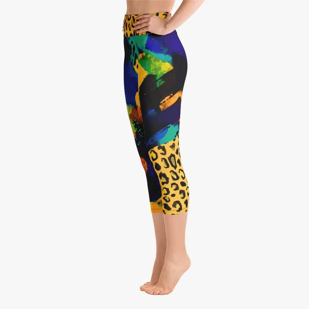 Animal Printed Capris "Wild Canvas" Blue/Yellow