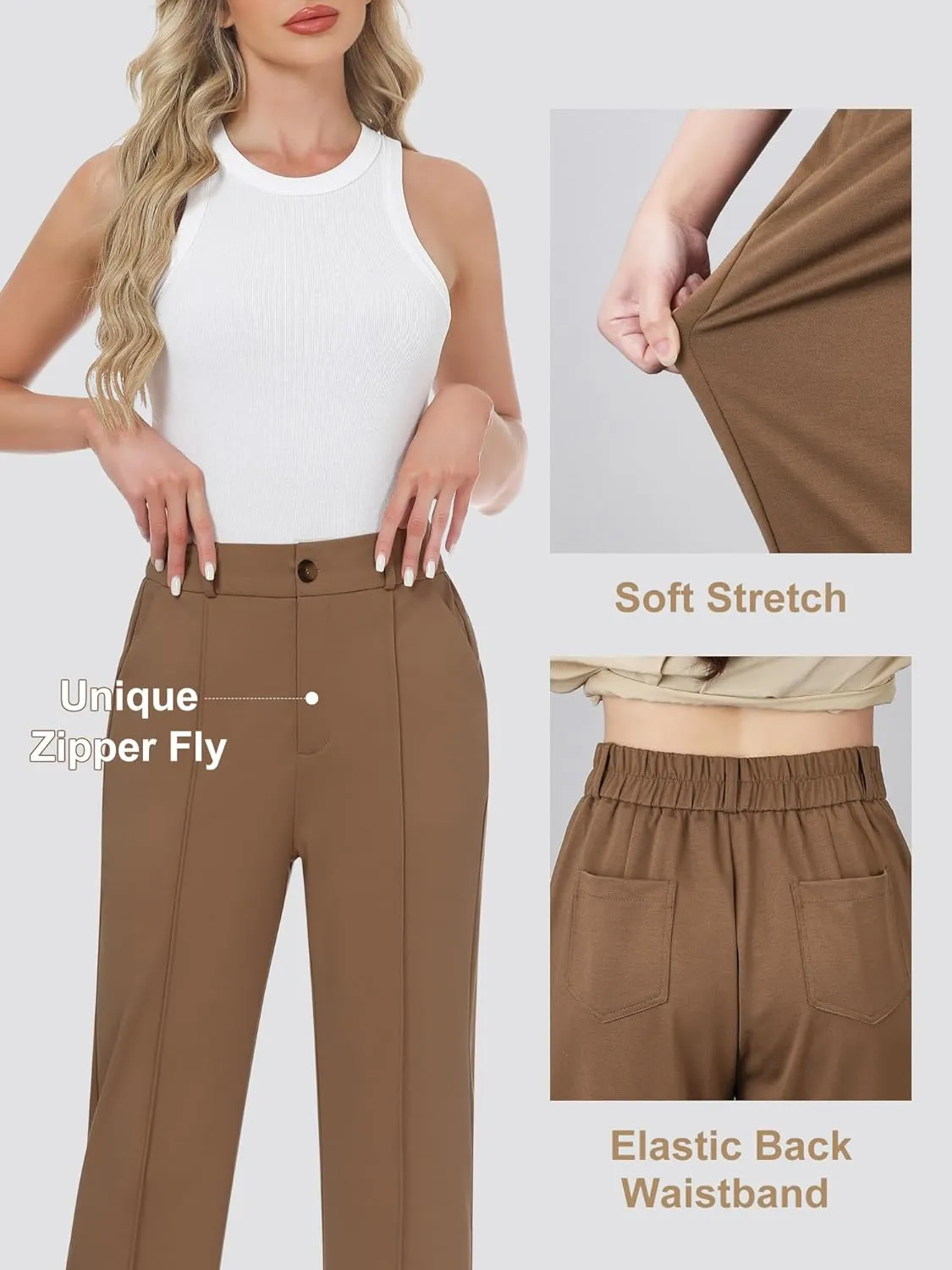 AVAMO Womens Stretchy Work Pants Business Casual Pants Slacks with Pockets High Waisted Straight Leg Office Trousers
