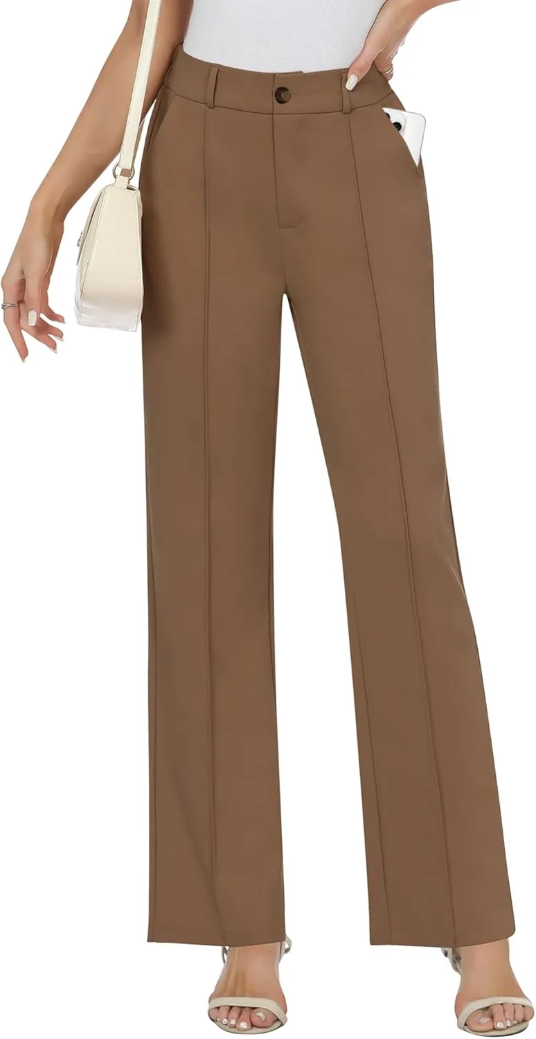 AVAMO Womens Stretchy Work Pants Business Casual Pants Slacks with Pockets High Waisted Straight Leg Office Trousers