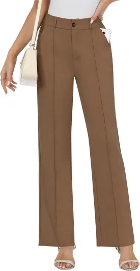 AVAMO Womens Stretchy Work Pants Business Casual Pants Slacks with Pockets High Waisted Straight Leg Office Trousers