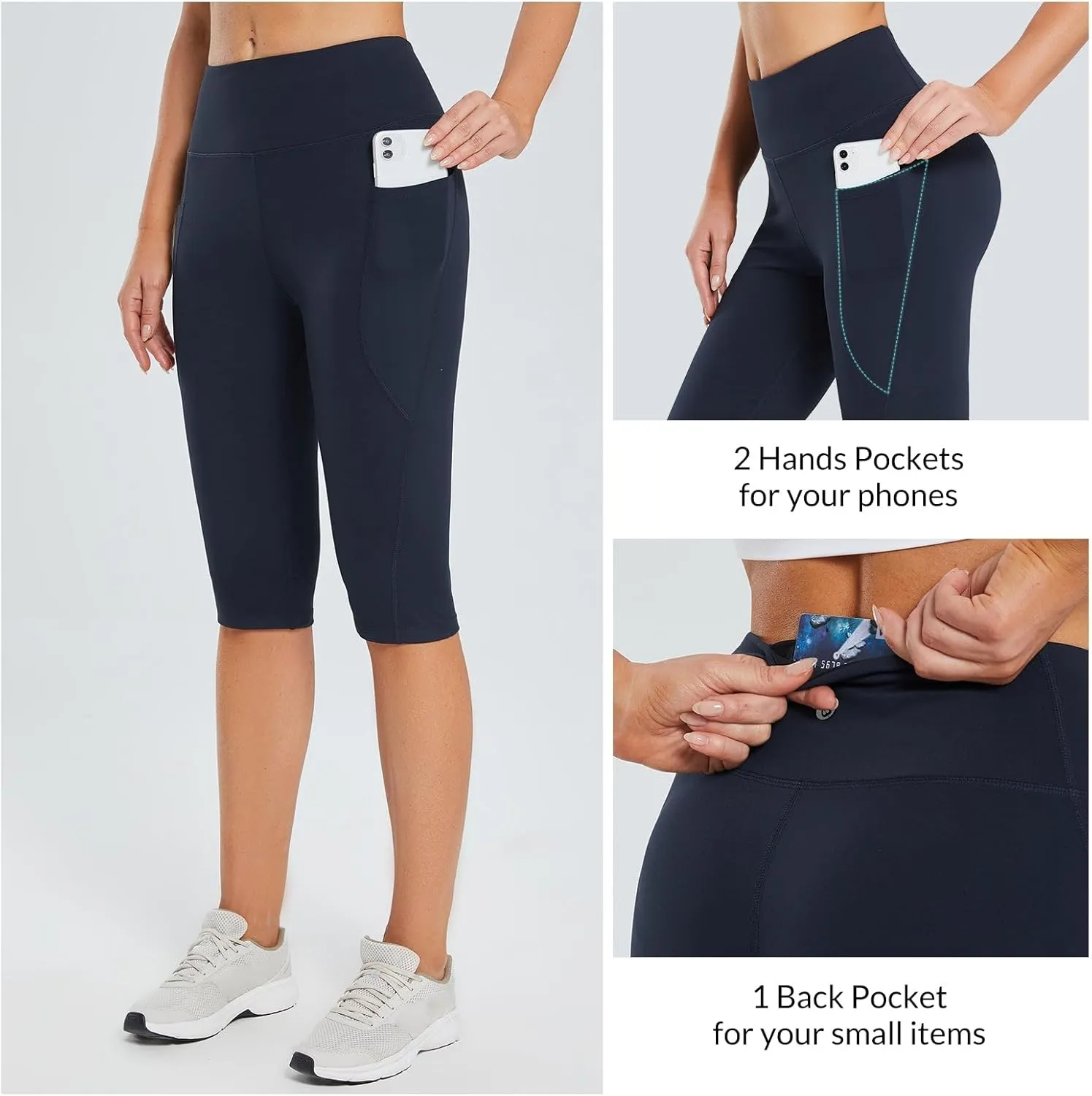 baleaf Women's Capri Leggings with Pockets High Waisted Knee Length Capris Stretch for Casual Yoga Pants Workout Exercise