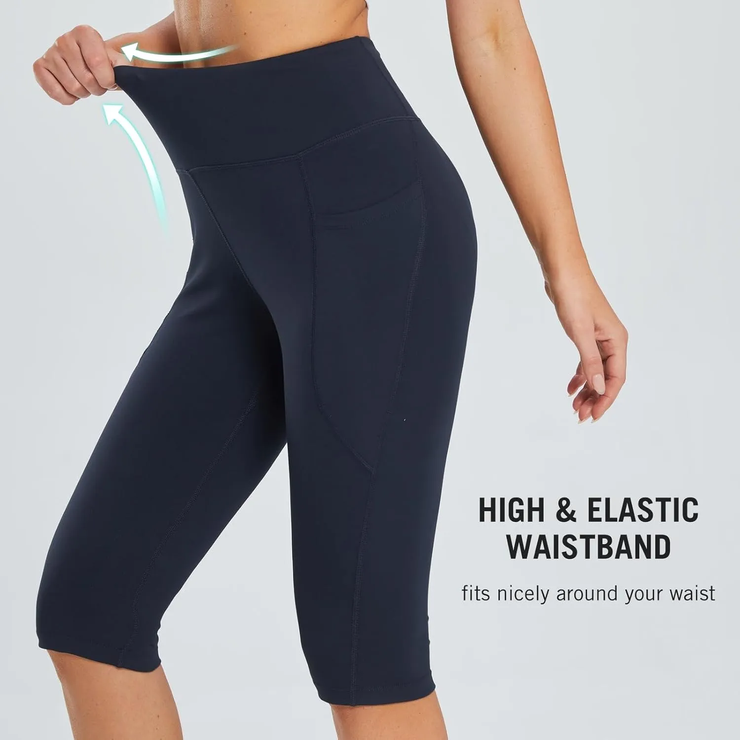 baleaf Women's Capri Leggings with Pockets High Waisted Knee Length Capris Stretch for Casual Yoga Pants Workout Exercise