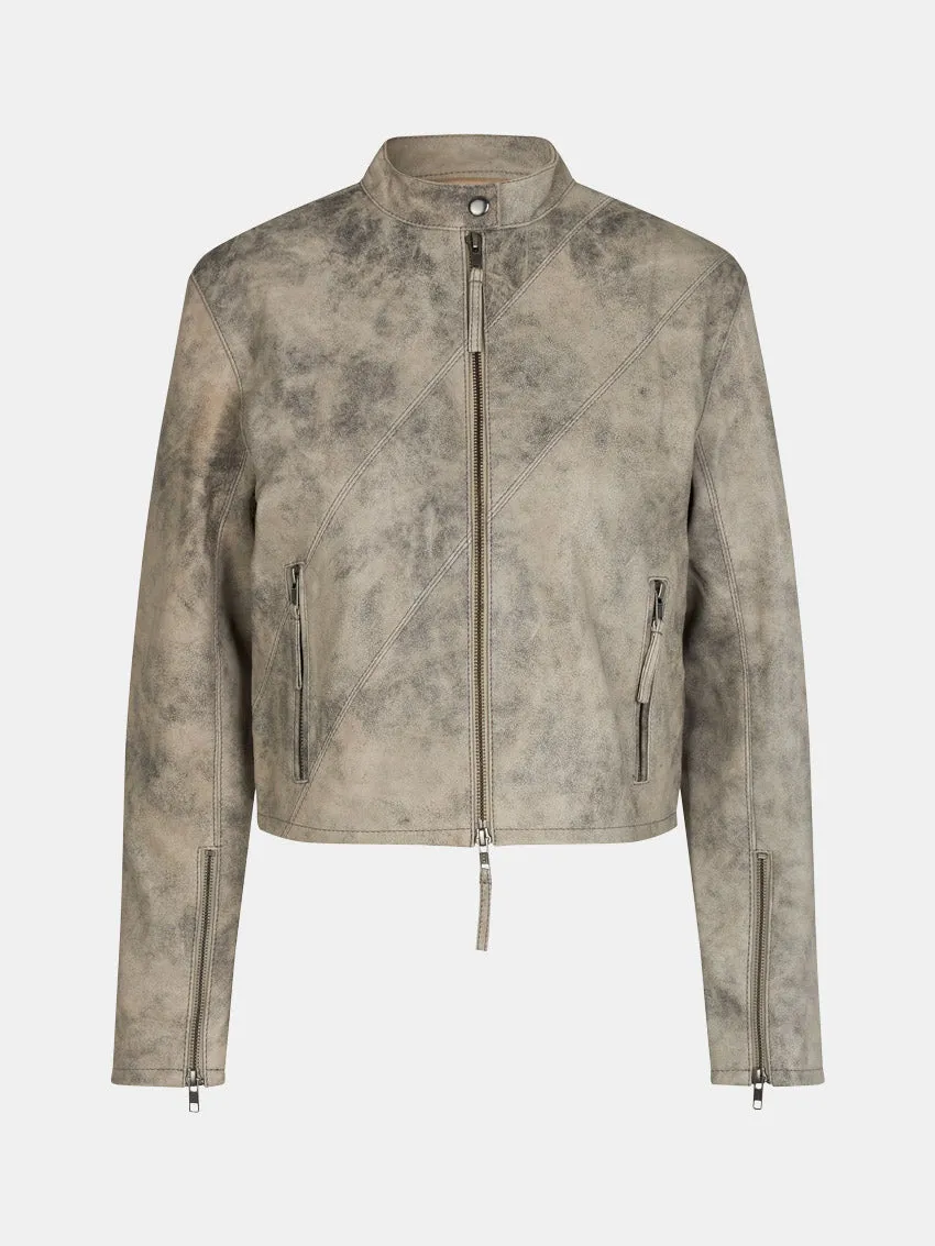 Beat Leather Jacket Grey Stone