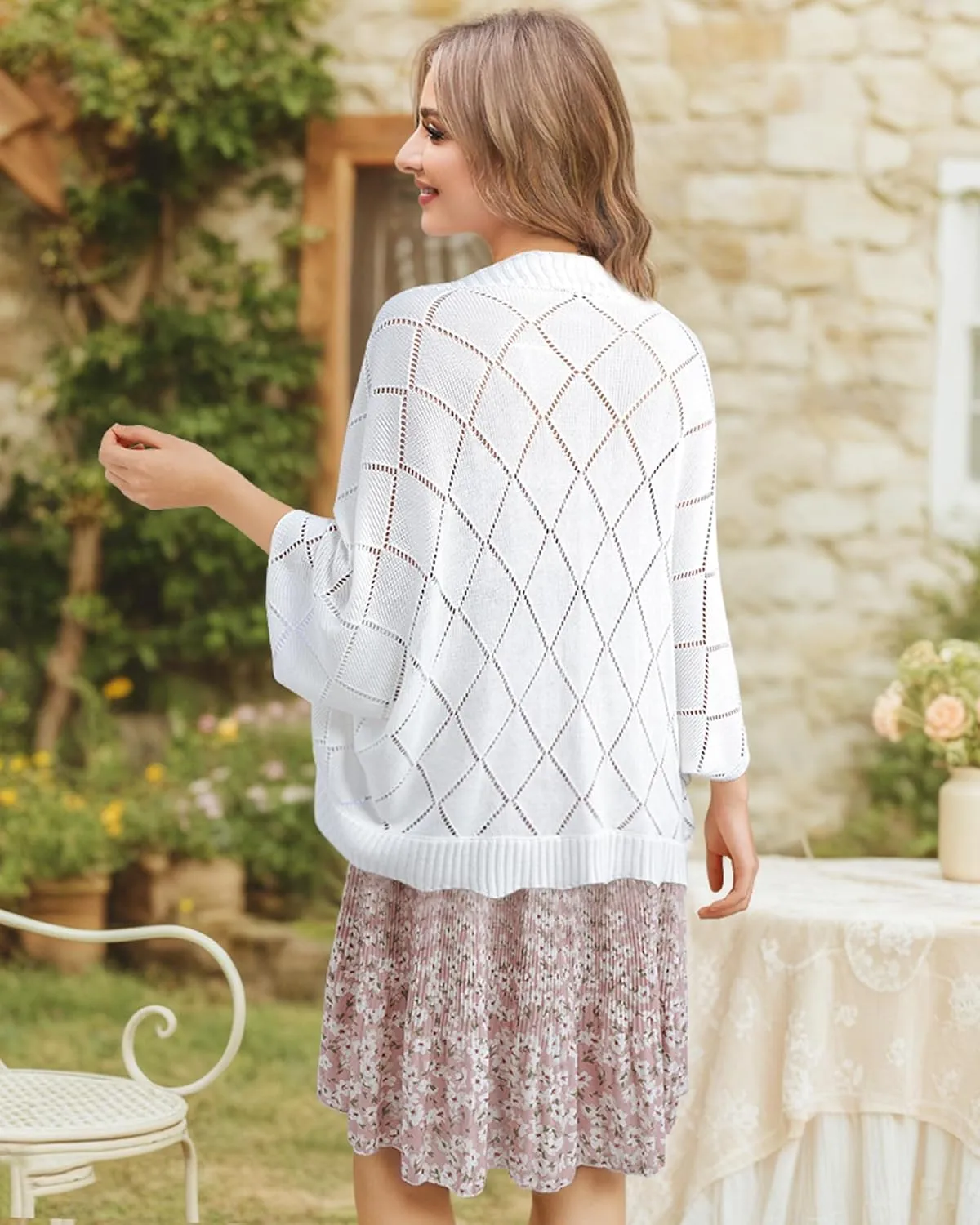 Bebonnie Women's Batwing Sleeve Open Front Cardigan Shrugs Crochet Hollow Out Sweaters for Dresses