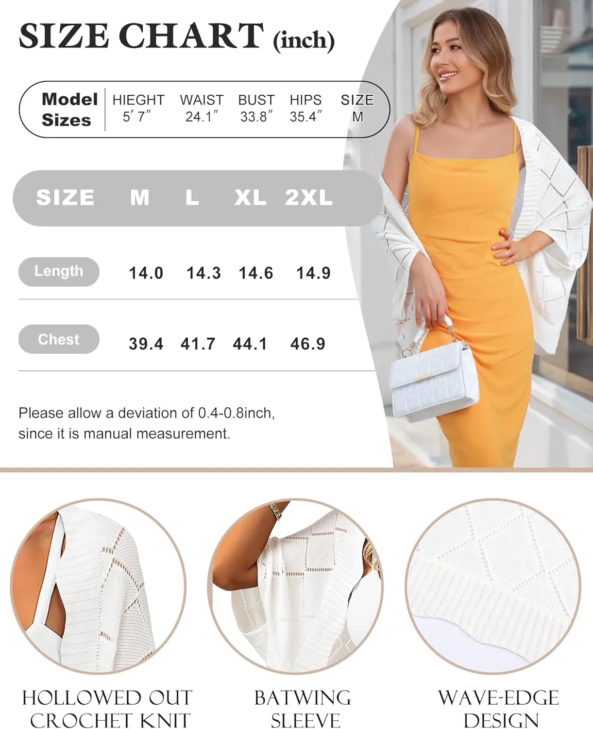 Bebonnie Women's Batwing Sleeve Open Front Cardigan Shrugs Crochet Hollow Out Sweaters for Dresses
