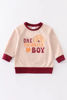 Beige "one thankful boy" top