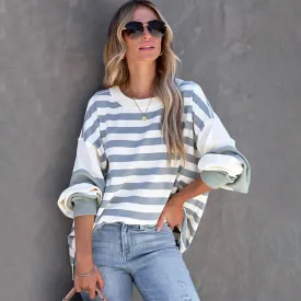 BerriesJam - 2024 Round Neck Stripe Long Sleeve Pullover