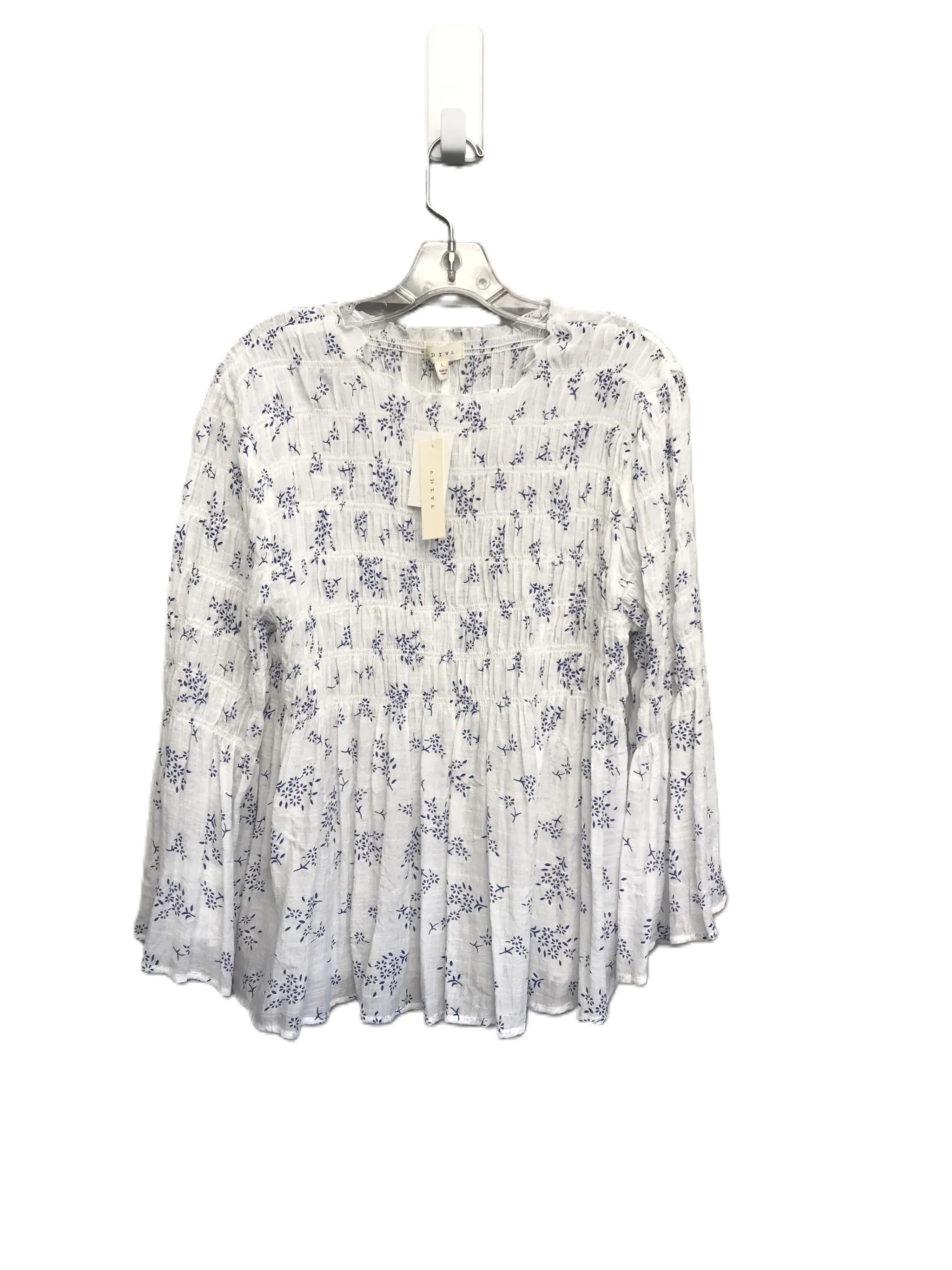 Blue & White Top Long Sleeve By Adive Size: L