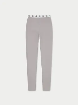 BRANDED WAISTBAND RIBBED LEGGINGS - GREY