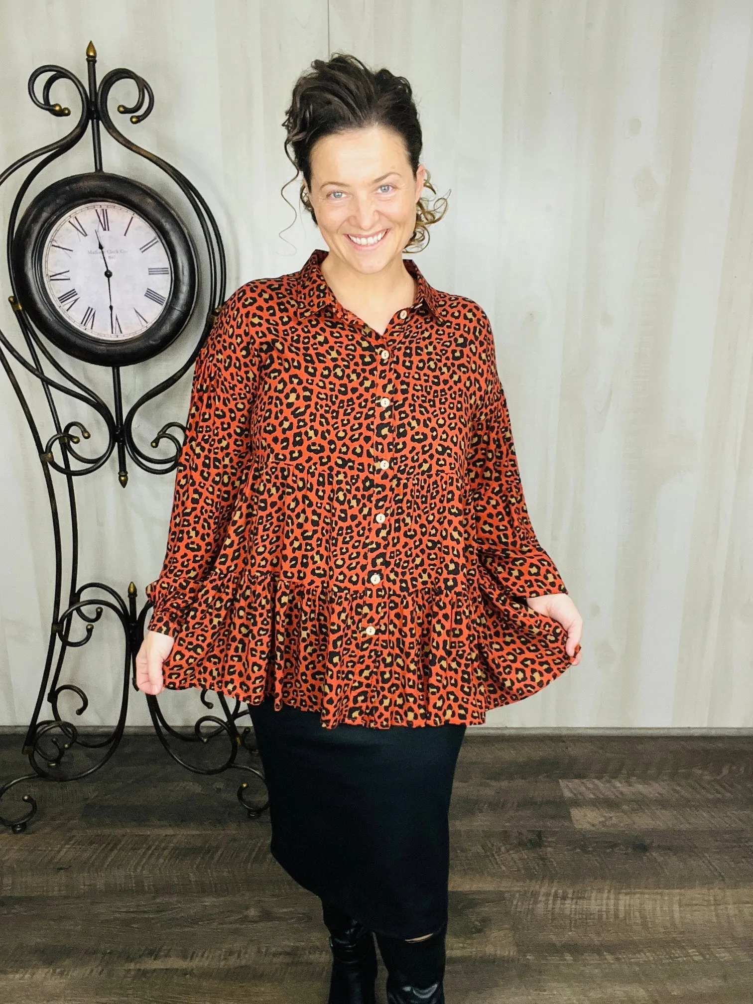 Burnt Orange Leopard Top