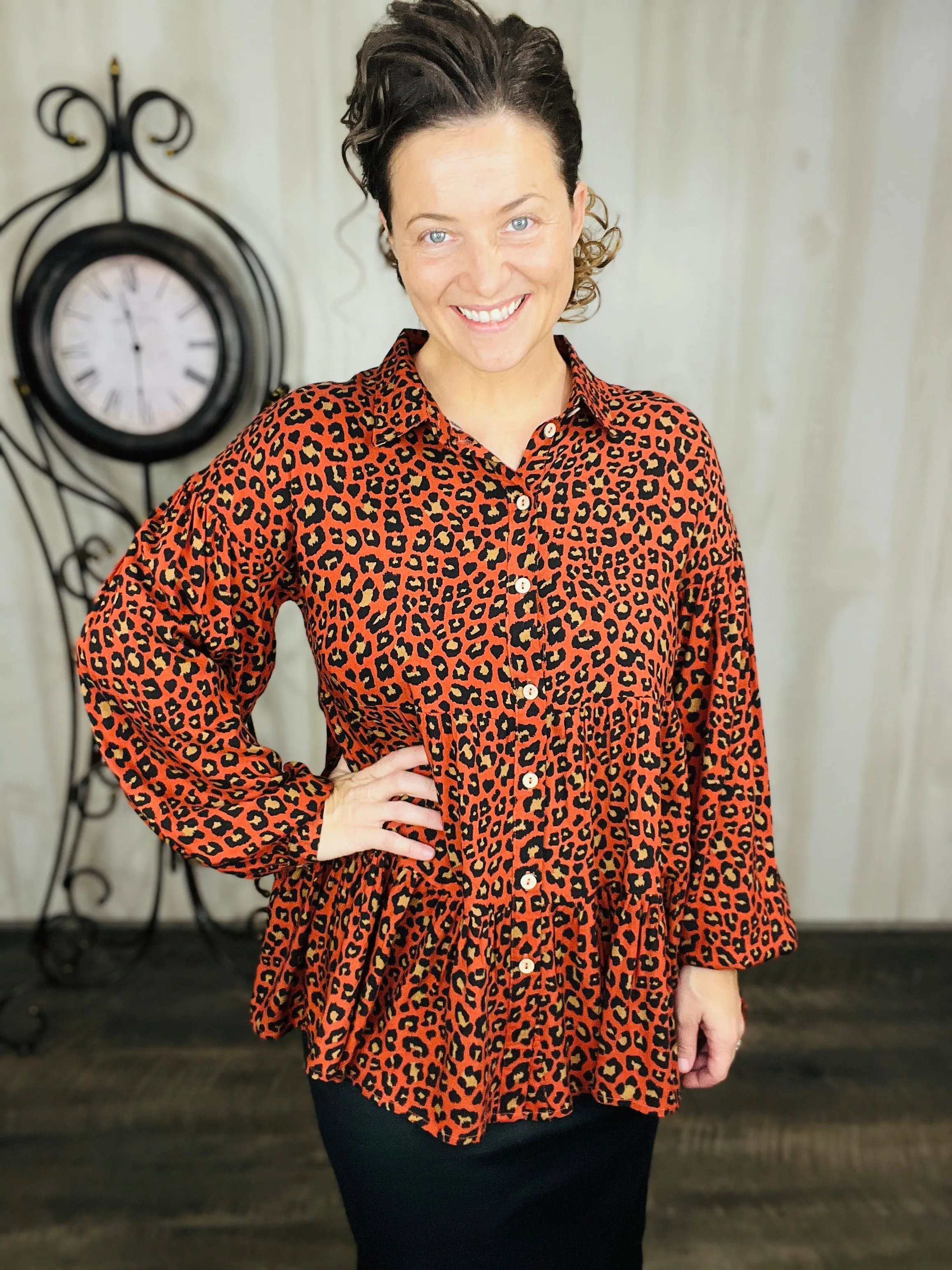 Burnt Orange Leopard Top