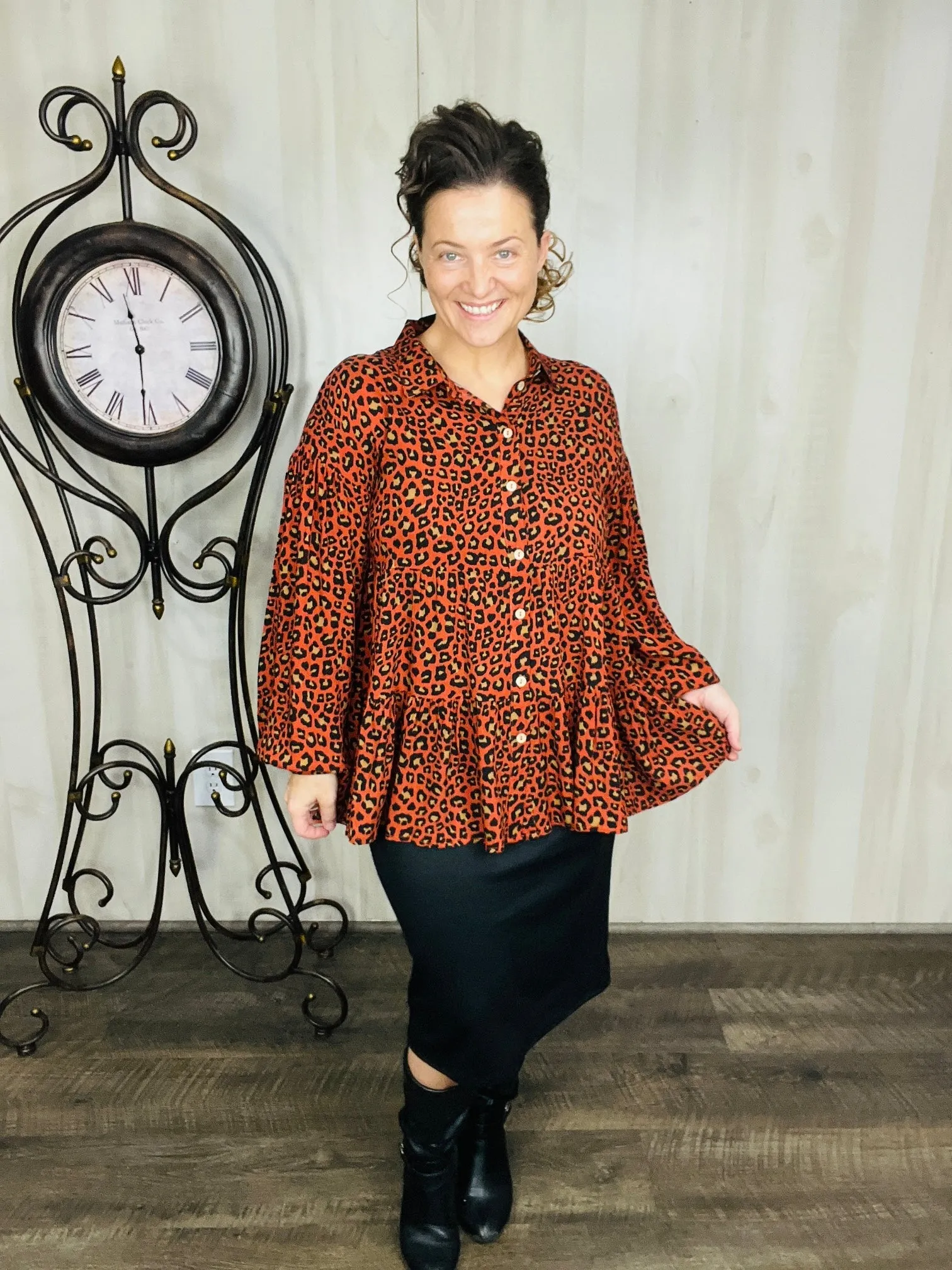 Burnt Orange Leopard Top