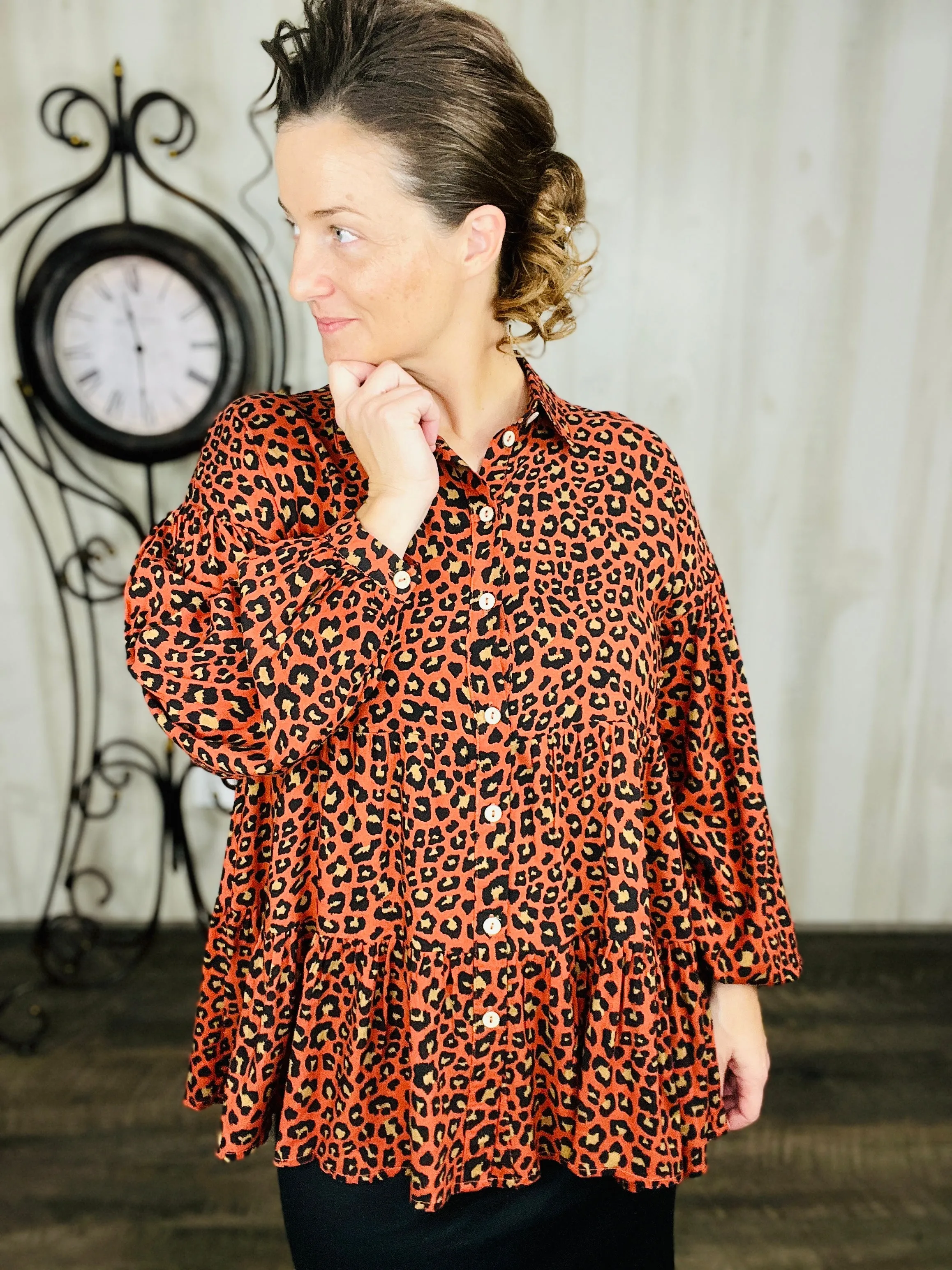 Burnt Orange Leopard Top