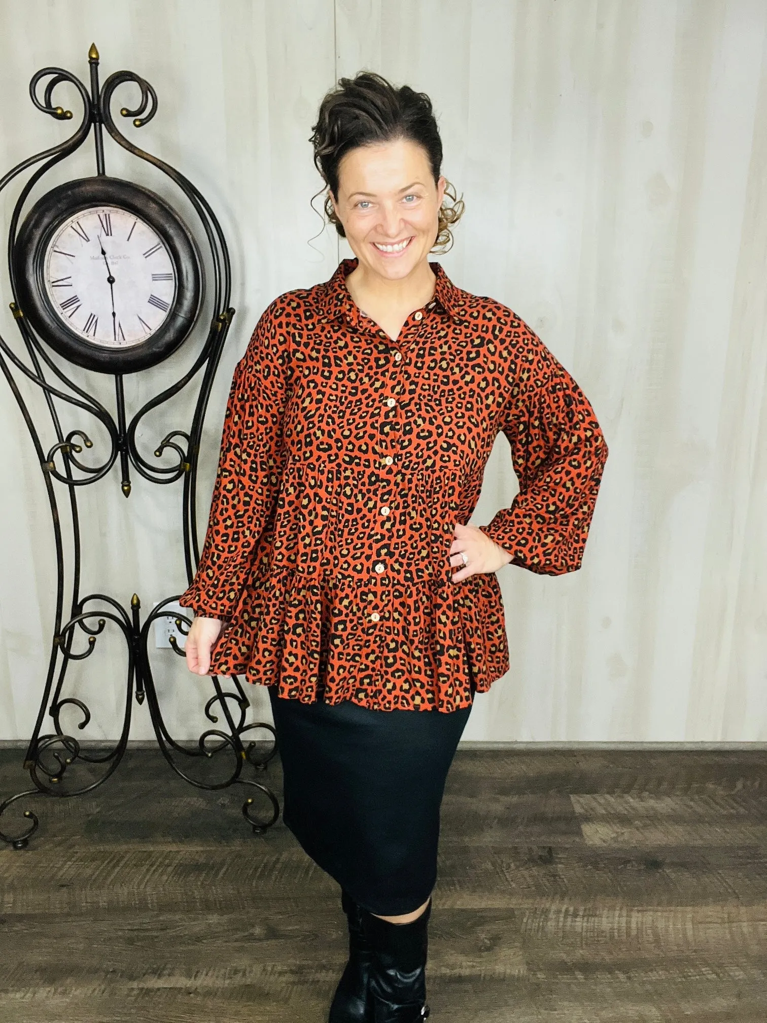 Burnt Orange Leopard Top