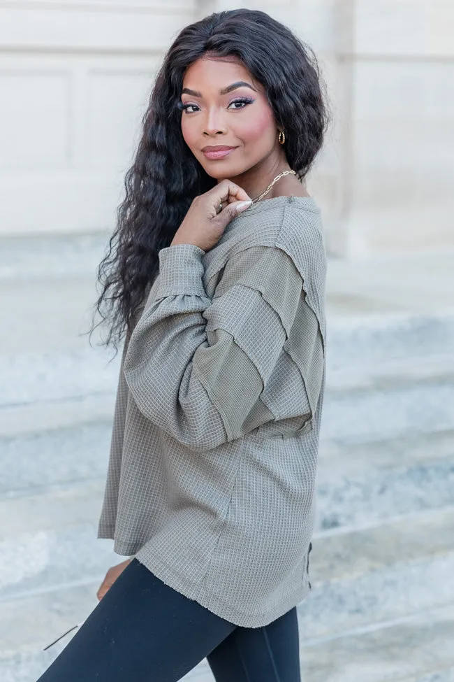 Can't Lose Olive Waffle Henley Top