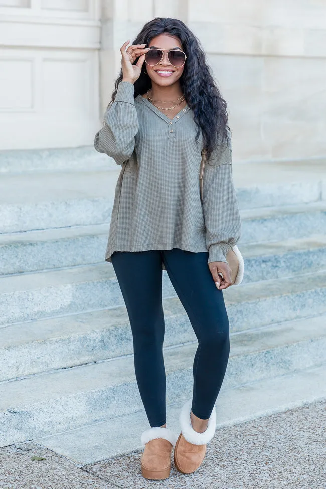 Can't Lose Olive Waffle Henley Top