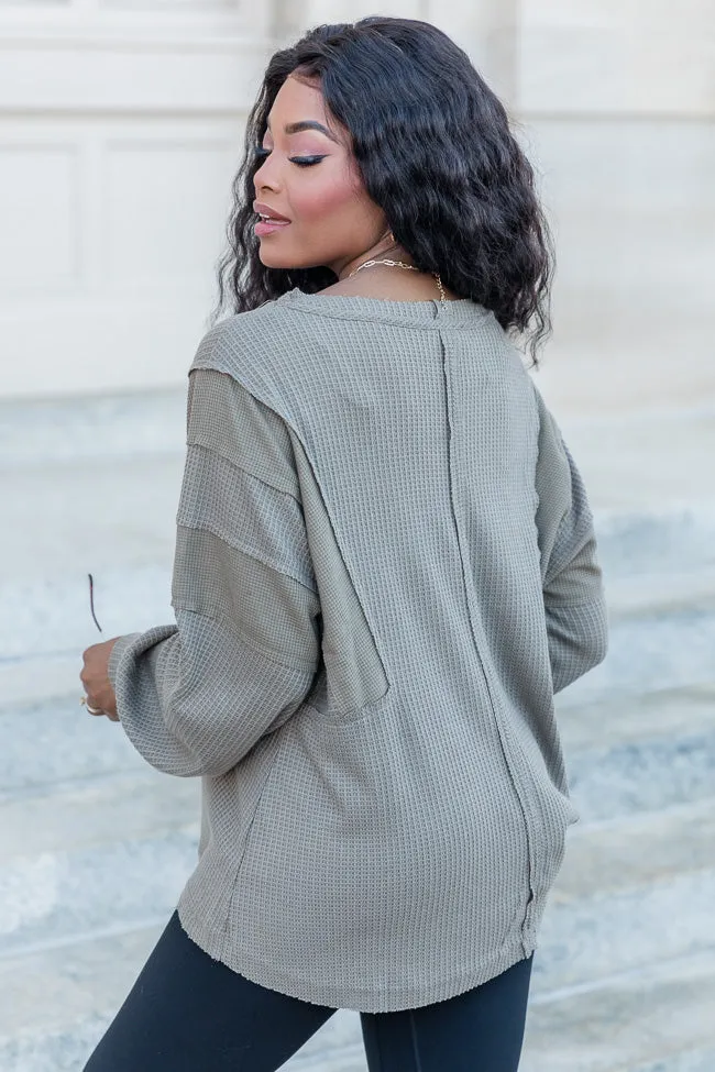 Can't Lose Olive Waffle Henley Top