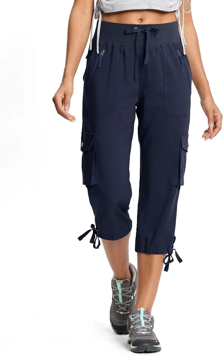 Capri Pants for Women Breathable UPF 50  Womens Cargo Capris for Summer with 8 Pockets for Hiking Travel Casual