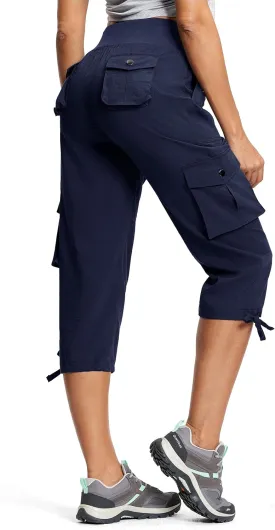 Capri Pants for Women Breathable UPF 50  Womens Cargo Capris for Summer with 8 Pockets for Hiking Travel Casual