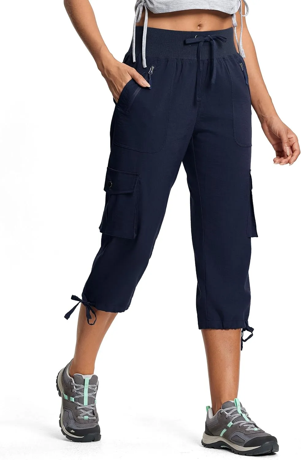 Capri Pants for Women Breathable UPF 50  Womens Cargo Capris for Summer with 8 Pockets for Hiking Travel Casual